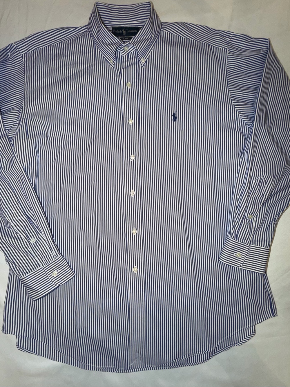 Ralph Lauren Navy and White Stripe Button-Down Dress Shirt Size L
